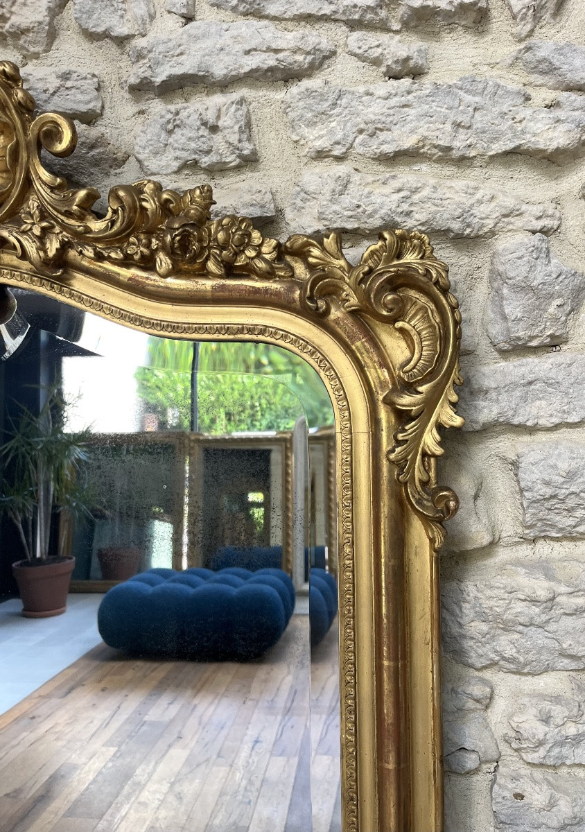 Mirrors With Pediments And Pearls 146cm/83.5cm Gilded With Gold Leaf, Mercury Glass, Trumeau   -photo-4
