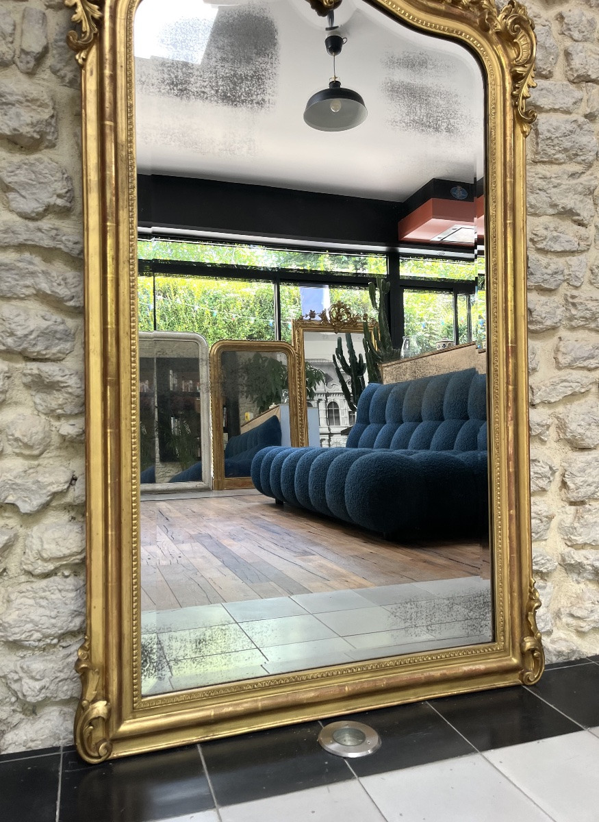 Mirrors With Pediments And Pearls 146cm/83.5cm Gilded With Gold Leaf, Mercury Glass, Trumeau   -photo-2