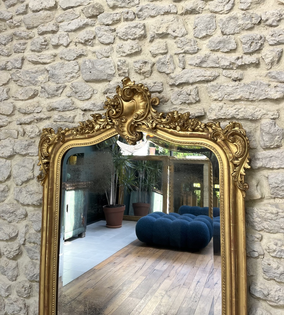 Mirrors With Pediments And Pearls 146cm/83.5cm Gilded With Gold Leaf, Mercury Glass, Trumeau   -photo-3
