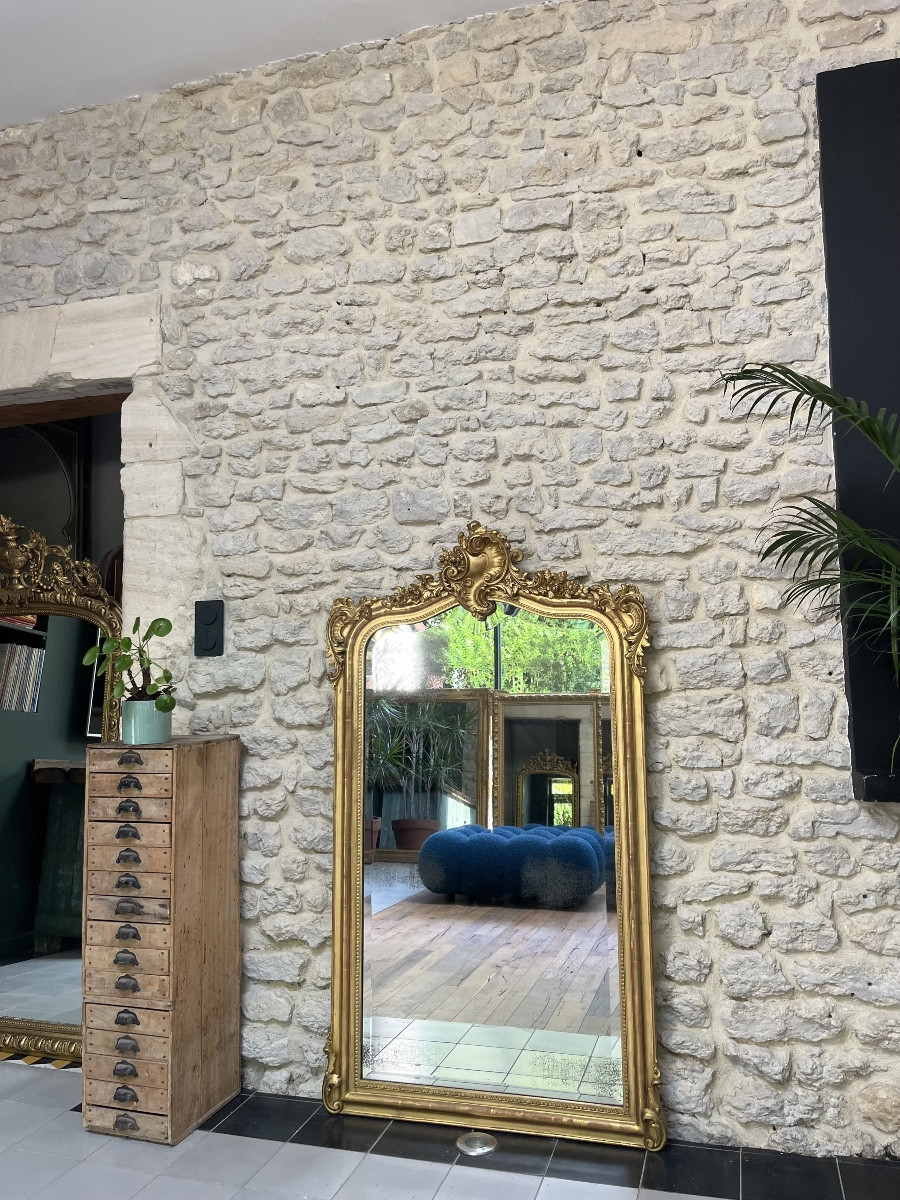 Mirrors With Pediments And Pearls 146cm/83.5cm Gilded With Gold Leaf, Mercury Glass, Trumeau   