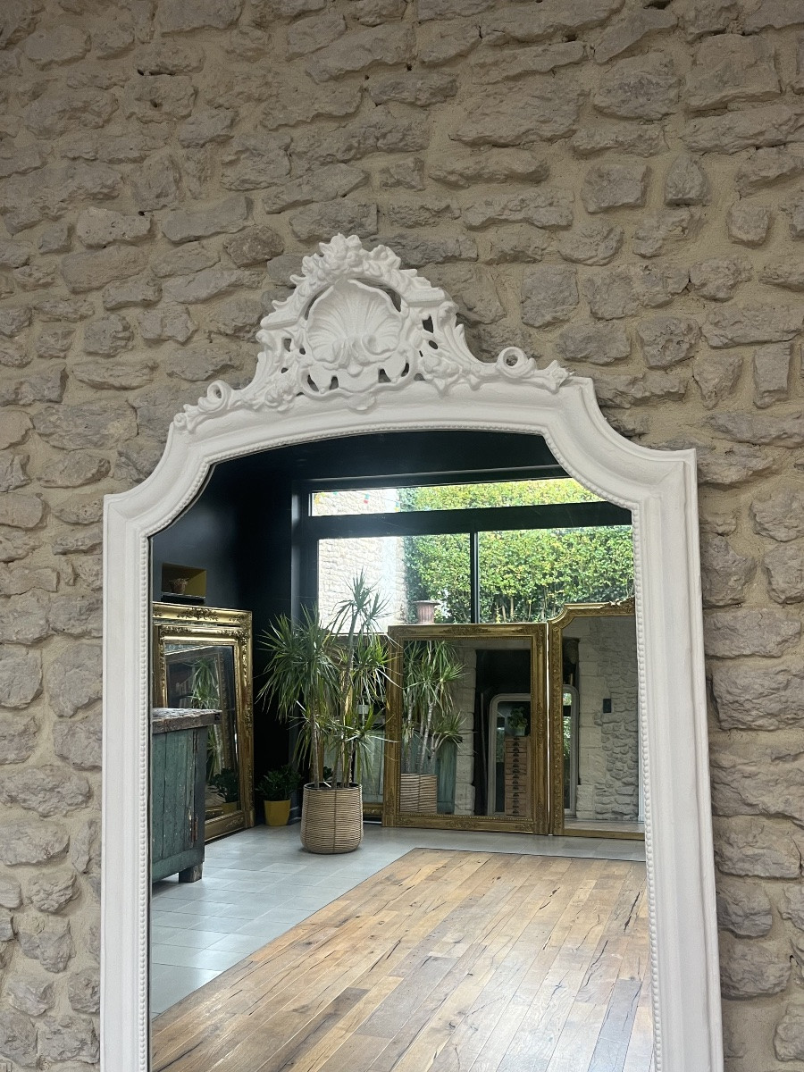 174cm Pedimented And Beaded Fireplace Mirror, Late 19th/early 20th Century, Fireplace Trumeau.-photo-1