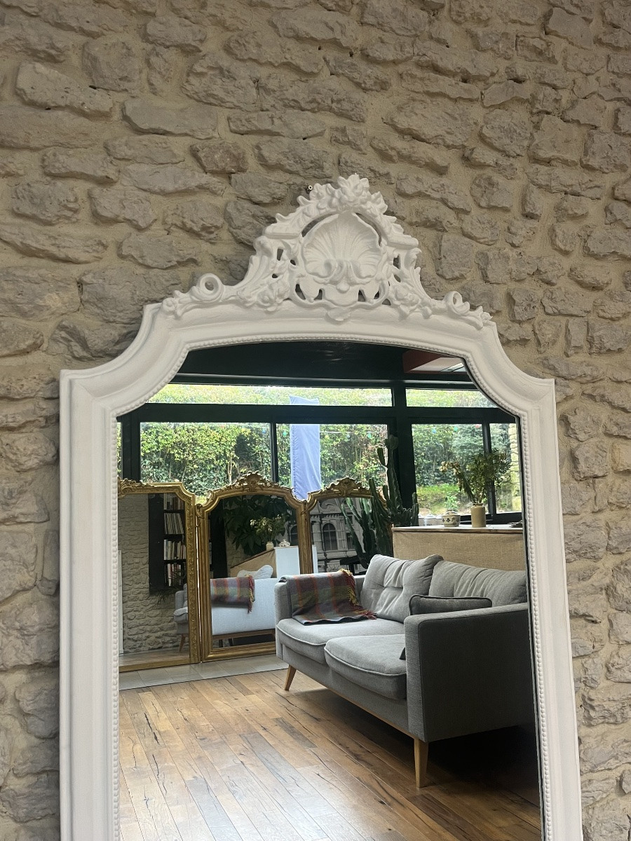 174cm Pedimented And Beaded Fireplace Mirror, Late 19th/early 20th Century, Fireplace Trumeau.-photo-5