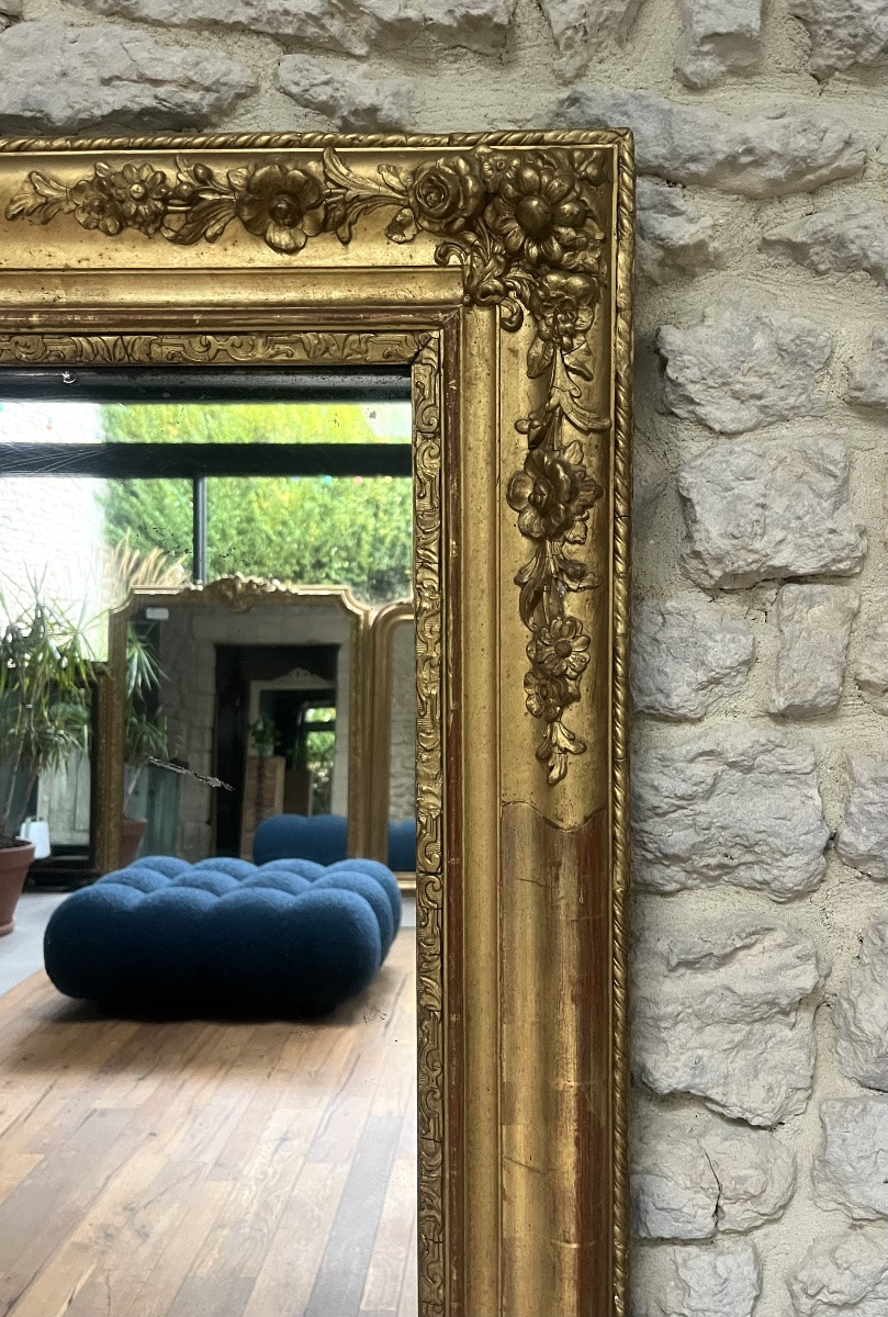 Antique Empire Period Fireplace Mirror Gilded With Gold Leaf, Mercury Glass, Trumeau-photo-2