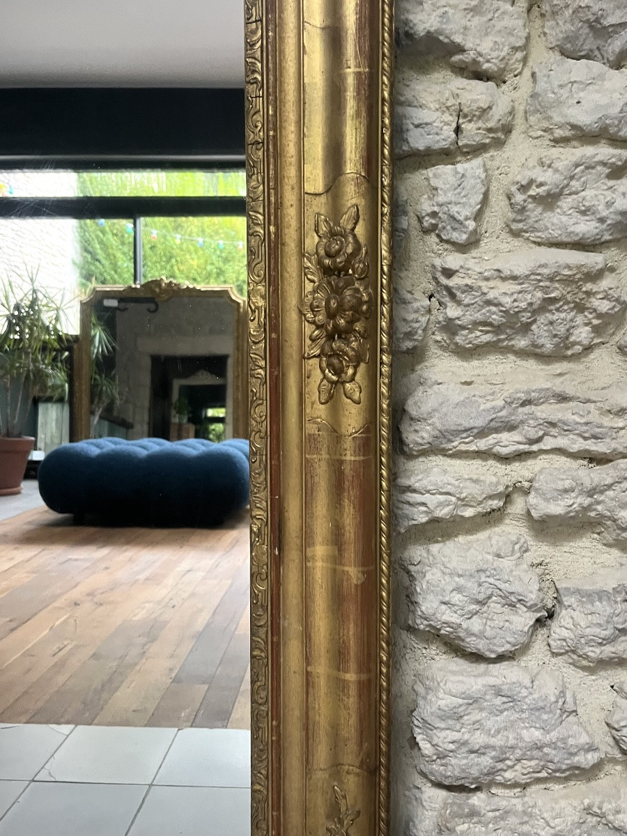 Antique Empire Period Fireplace Mirror Gilded With Gold Leaf, Mercury Glass, Trumeau-photo-3