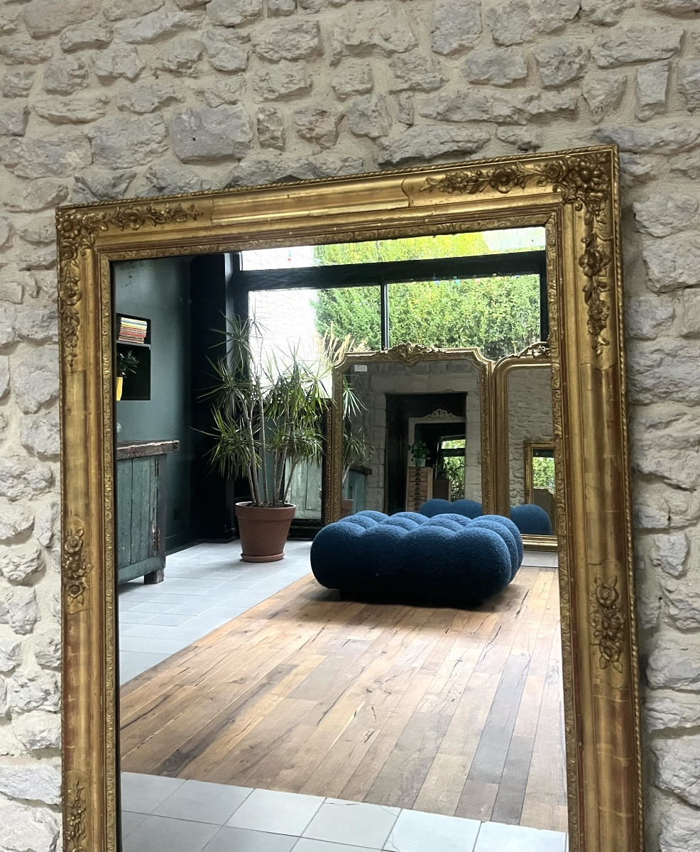 Antique Empire Period Fireplace Mirror Gilded With Gold Leaf, Mercury Glass, Trumeau-photo-4