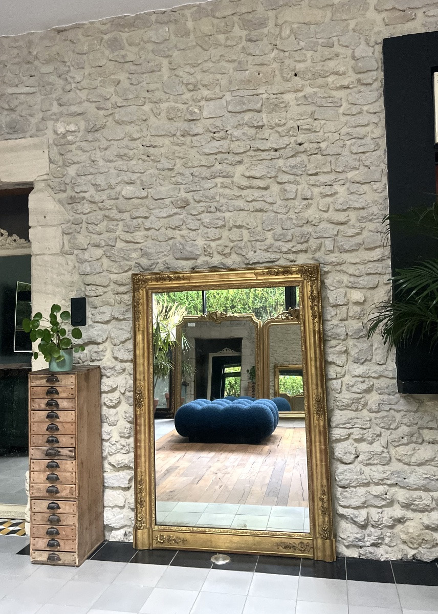 Antique Empire Period Fireplace Mirror Gilded With Gold Leaf, Mercury Glass, Trumeau-photo-5