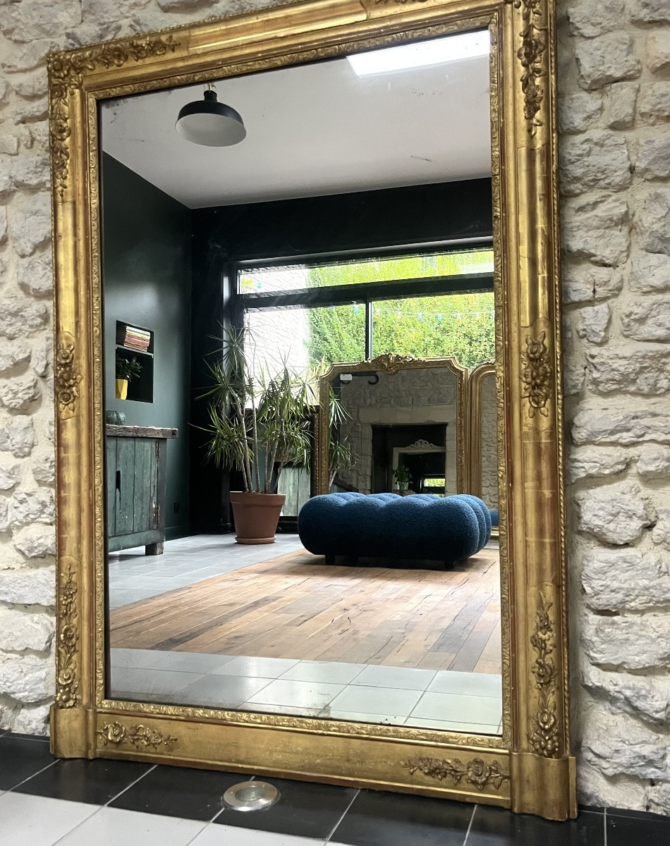 Antique Empire Period Fireplace Mirror Gilded With Gold Leaf, Mercury Glass, Trumeau-photo-6