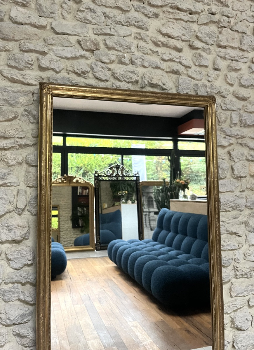 Miroir ancien 159,5cm/82,5cm d’entre-deux et perlé doré à la feuille d’or.-photo-3