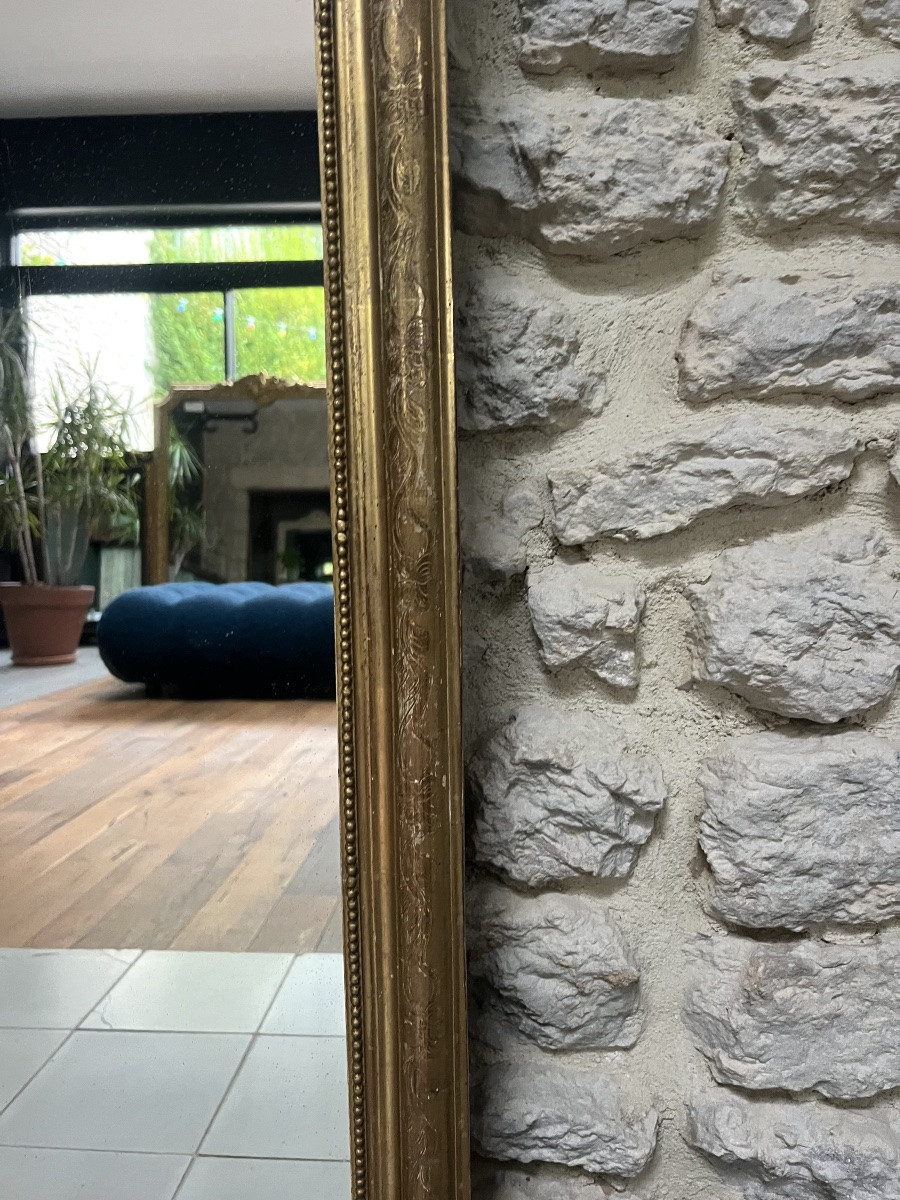 Miroir ancien 159,5cm/82,5cm d’entre-deux et perlé doré à la feuille d’or.-photo-3