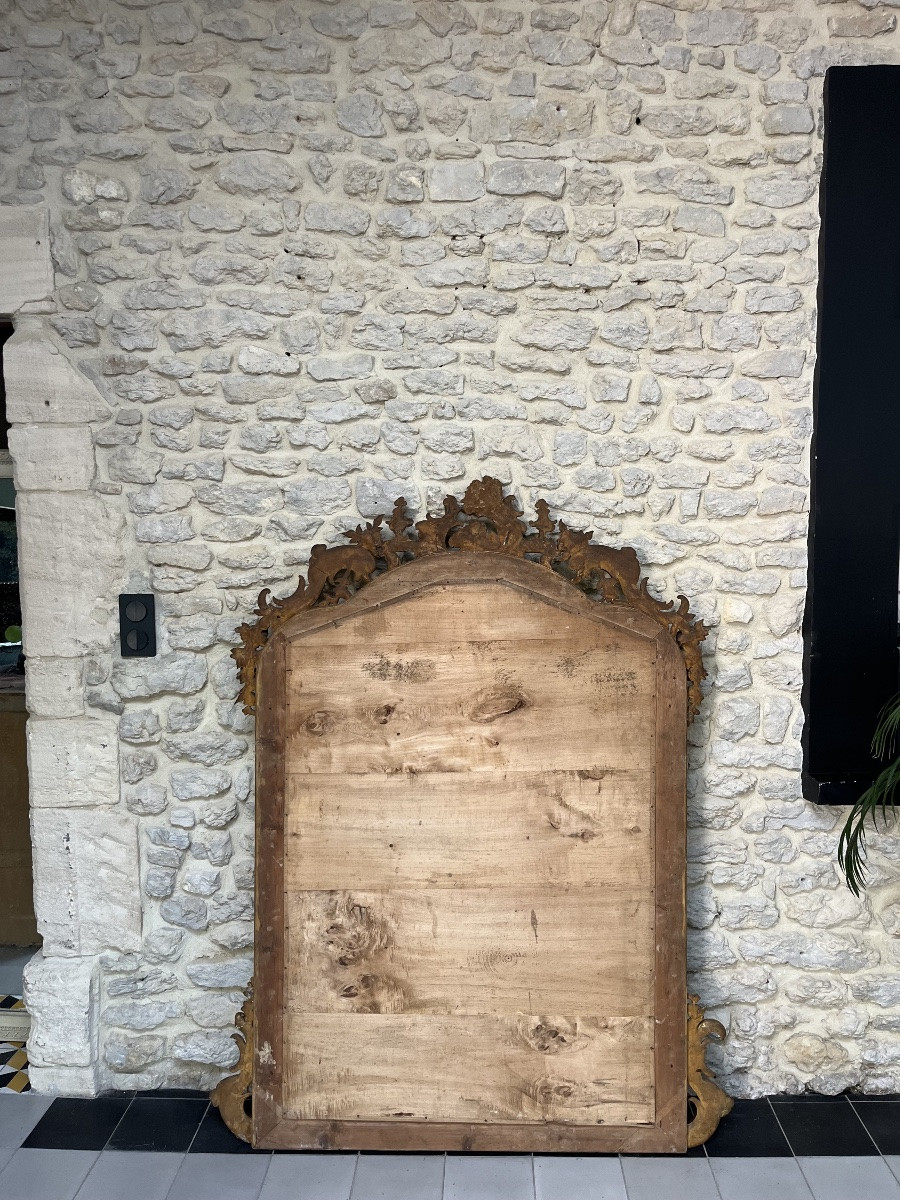 Miroir à frontons et perlé 160cm doré à la feuille d’or glace au mercure, trumeau de cheminée -photo-6
