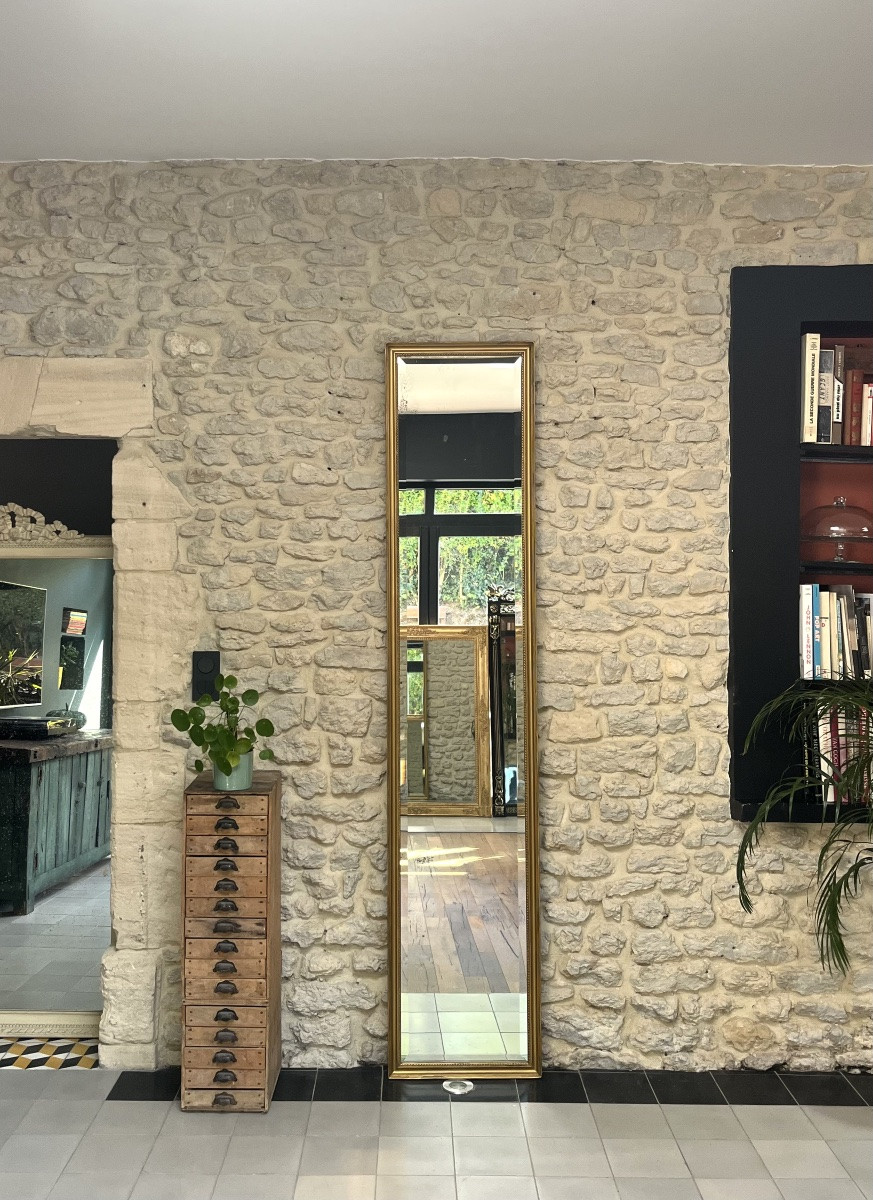 Miroir ancien 228cm/47cm d’entre-deux époque début 20ème, glace biseautée et piquée, parqueté.-photo-2