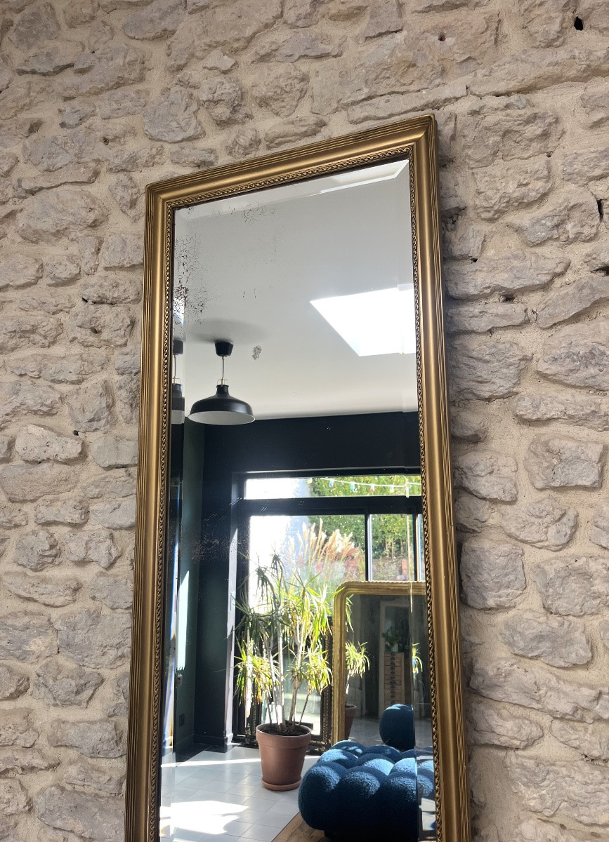 Miroir ancien 228cm/47cm d’entre-deux époque début 20ème, glace biseautée et piquée, parqueté.-photo-4