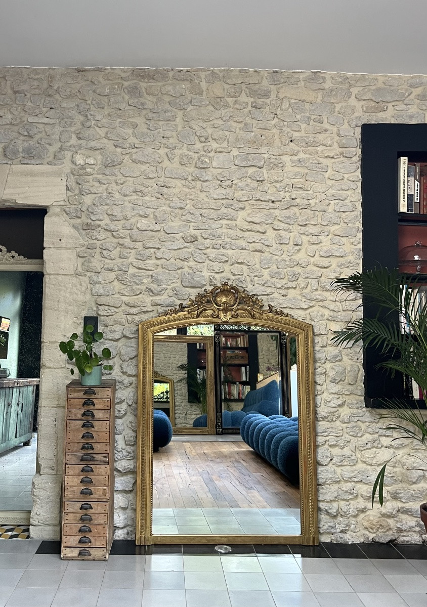 Antique Mirror 151cm/105.5cm Fireplace With Pediment And Pearls, Gold Leaf, Spiral Decorations, Trumeau-photo-3