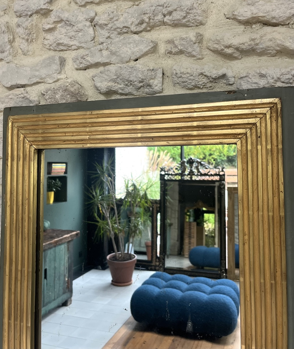 Antique Directoire Period Mirror Gilded With Gold Leaf, 62cm/56.5cm Mercury Glass And Pitted.-photo-3