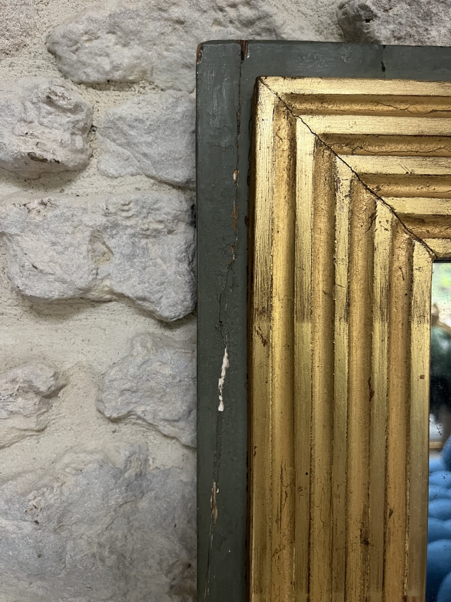 Antique Directoire Period Mirror Gilded With Gold Leaf, 62cm/56.5cm Mercury Glass And Pitted.-photo-6