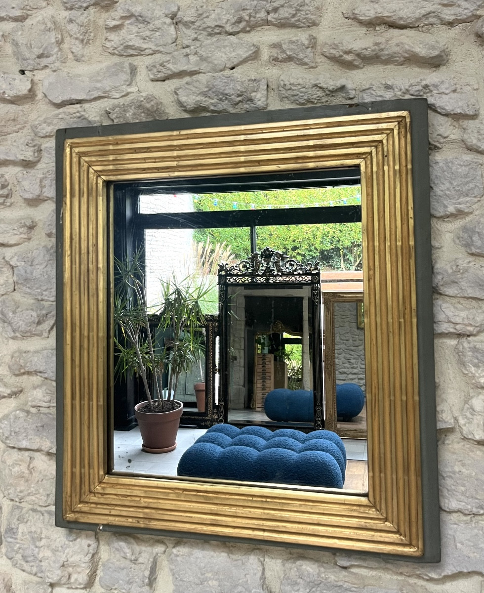 Antique Directoire Period Mirror Gilded With Gold Leaf, 62cm/56.5cm Mercury Glass And Pitted.