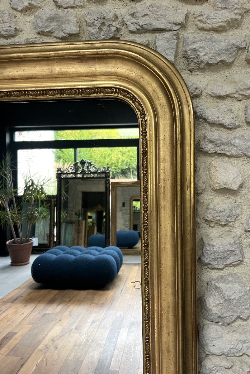 Antique Louis-philippe Fireplace Mirror 151cm/121cm Gilded With Gold Leaf, Mercury Glass.-photo-4
