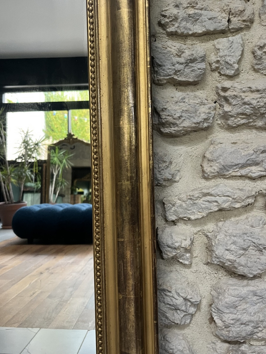 Miroir ancien Louis-Philippe 110,5/86cm perlé doré à la feuille d’or trumeau de cheminée -photo-6