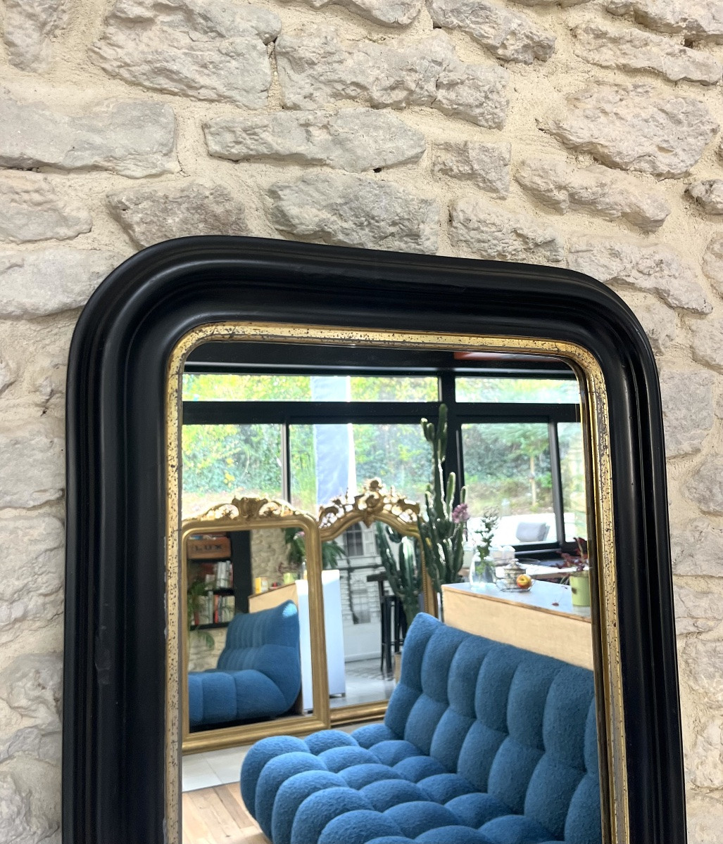Antique Louis-philippe Mirror, 75.5cm/48.5cm, Black And Silver Leaf -photo-2