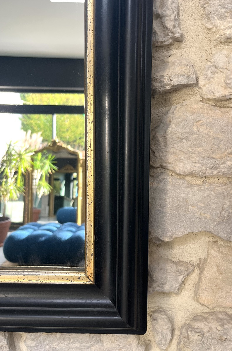 Antique Louis-philippe Mirror, 75.5cm/48.5cm, Black And Silver Leaf -photo-2