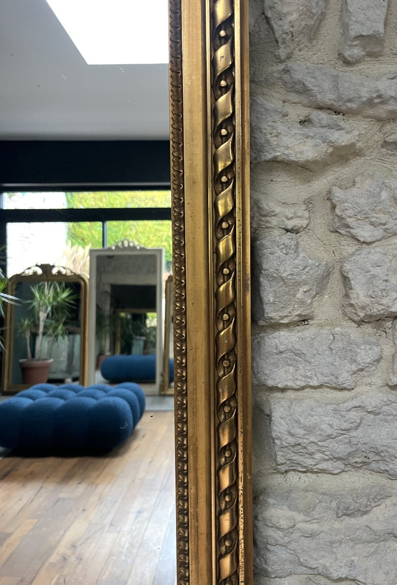 Miroir ancien 1920,étroit, d’entre-deux 166/87,5cm doré à la feuille de cuivre style Louis XVI -photo-2