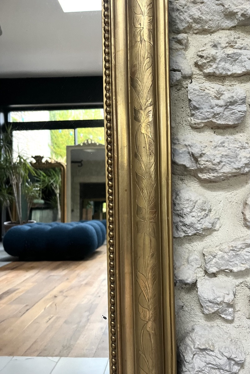 Antique Louis-philippe Beaded Mirror, 110.5/80cm, Gilded With Gold Leaf, Mantelpiece-photo-2