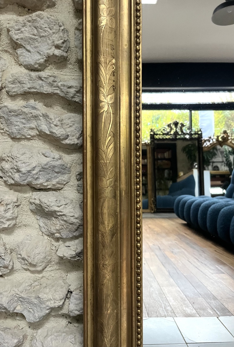 Antique Louis-philippe Beaded Mirror, 110.5/80cm, Gilded With Gold Leaf, Mantelpiece-photo-3