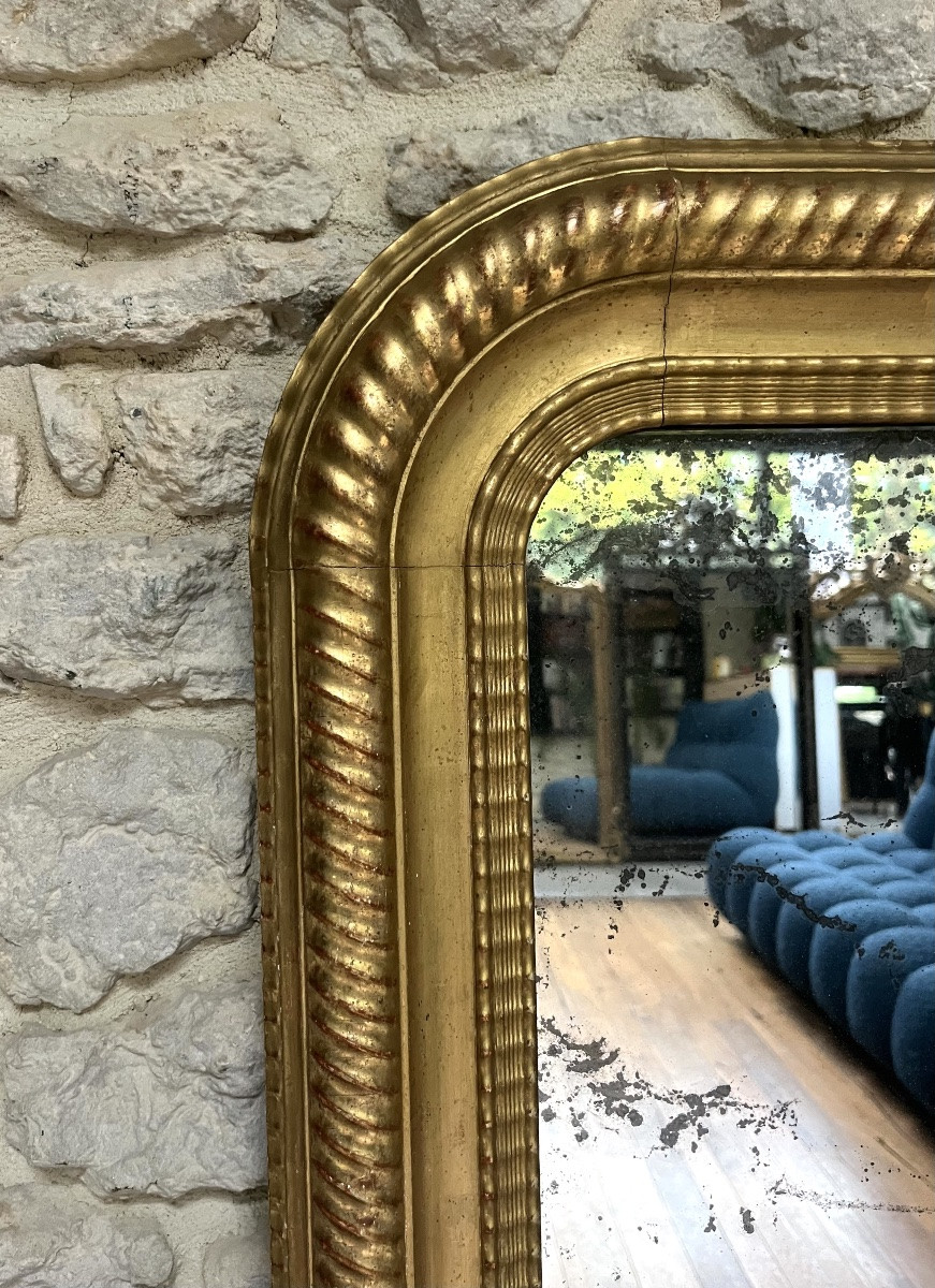 Antique Louis-philippe Period Mirror, 138/102cm, Gilded With Gold Leaf, Mercury Glass  -photo-4