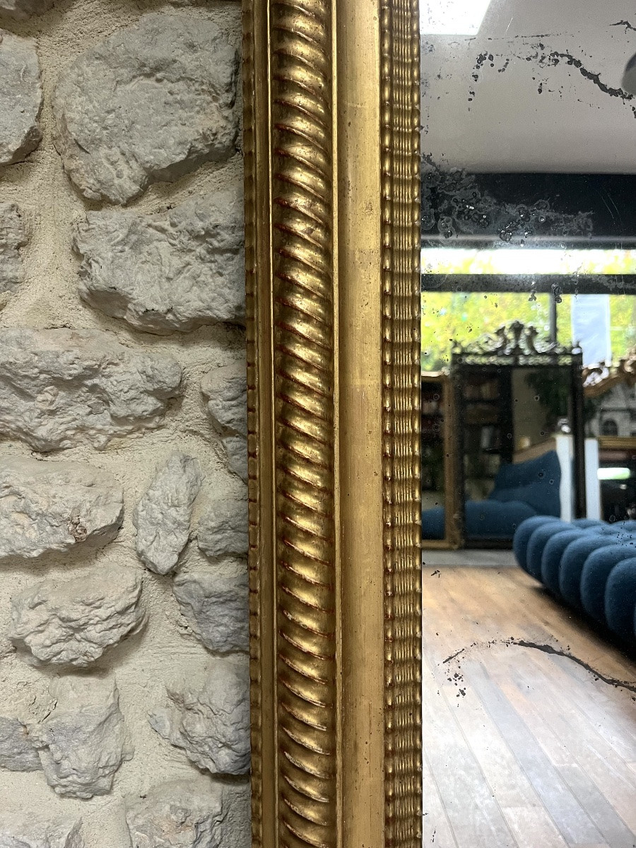 Antique Louis-philippe Period Mirror, 138/102cm, Gilded With Gold Leaf, Mercury Glass  -photo-4