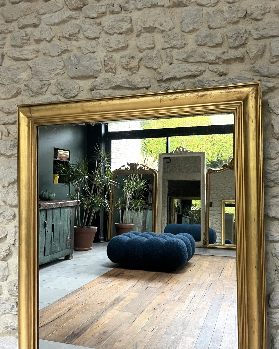 Antique Trumeau Fireplace Mirror, 138.5/100.5cm, Gilded With Gold Leaf, Mercury Glass -photo-3