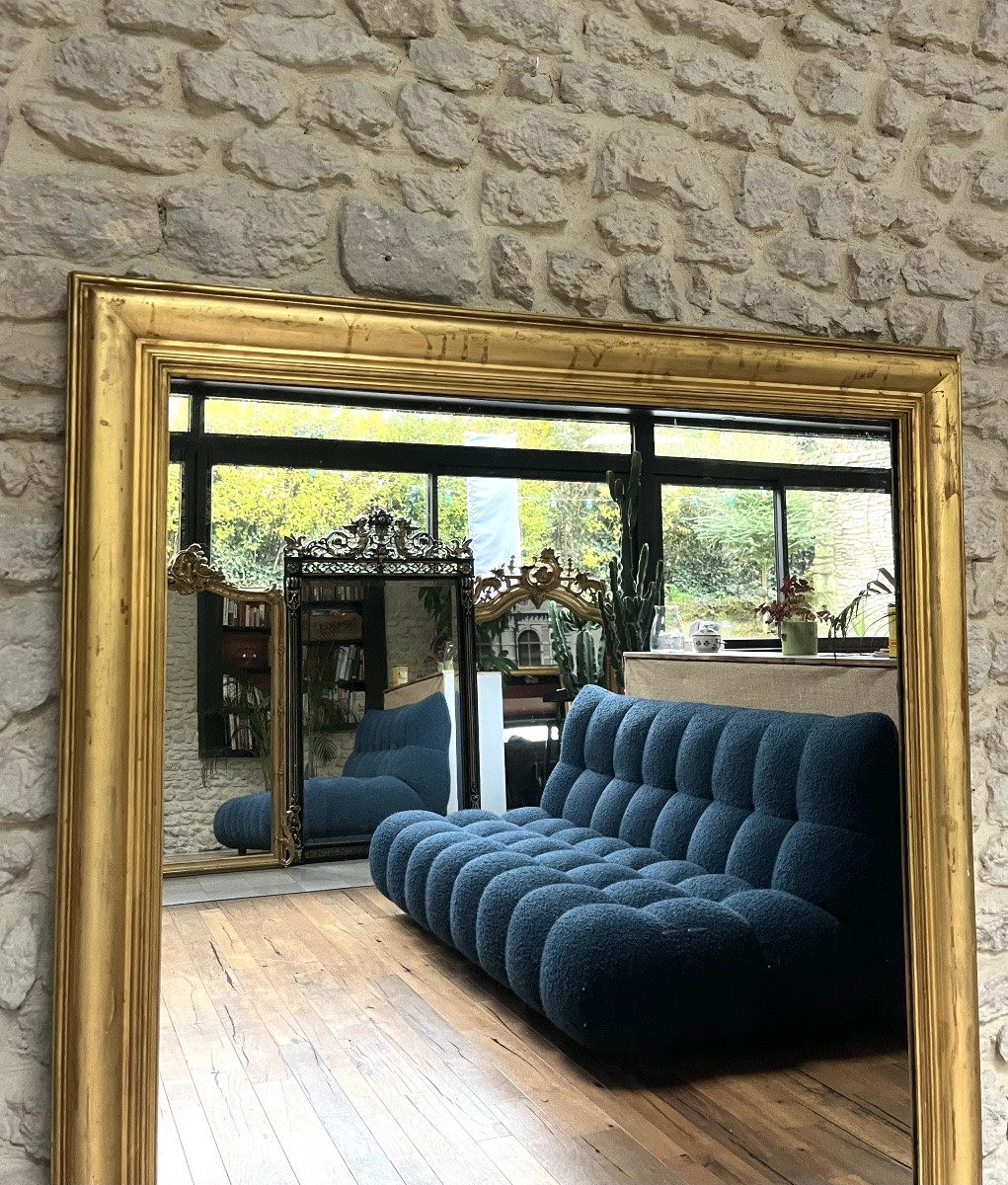 Antique Gilded Fireplace Mirror, 147/106cm, With Mercury Glass. -photo-1