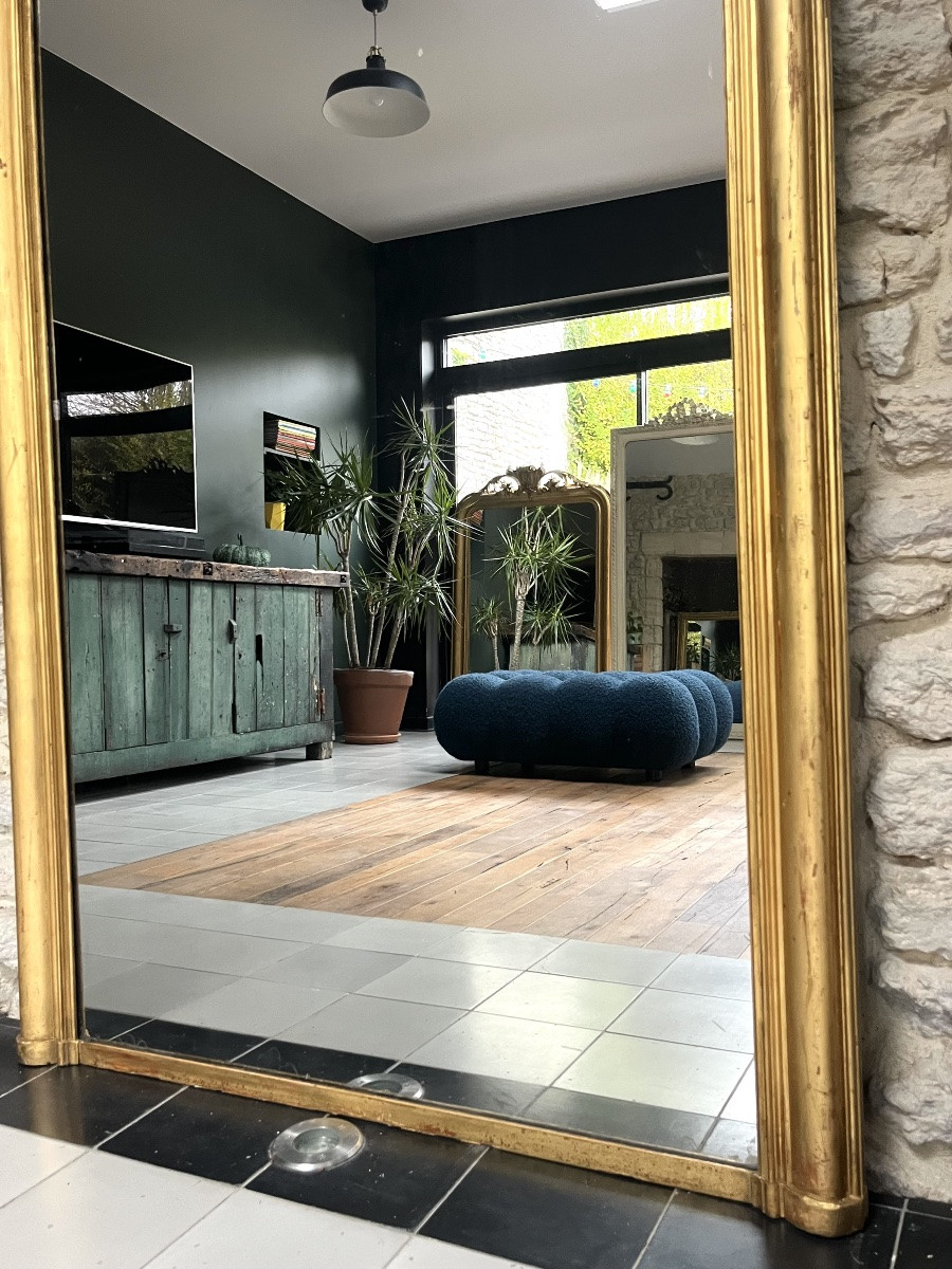 Antique Gilded Fireplace Mirror, 147/106cm, With Mercury Glass. -photo-3