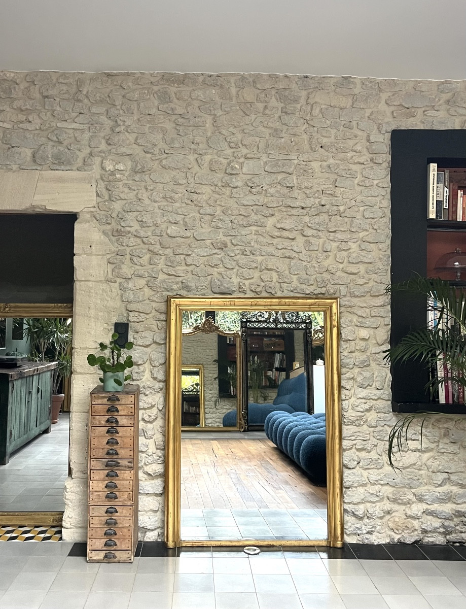 Antique Gilded Fireplace Mirror, 147/106cm, With Mercury Glass. 