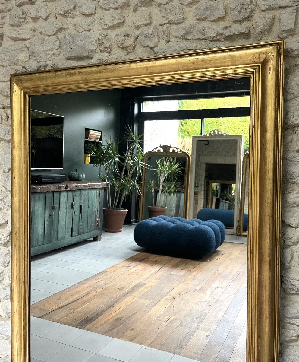 Antique Fireplace Mirror, 144.5/107cm, Gilded With Gold Leaf, Mercury Glass, Overmantel -photo-4