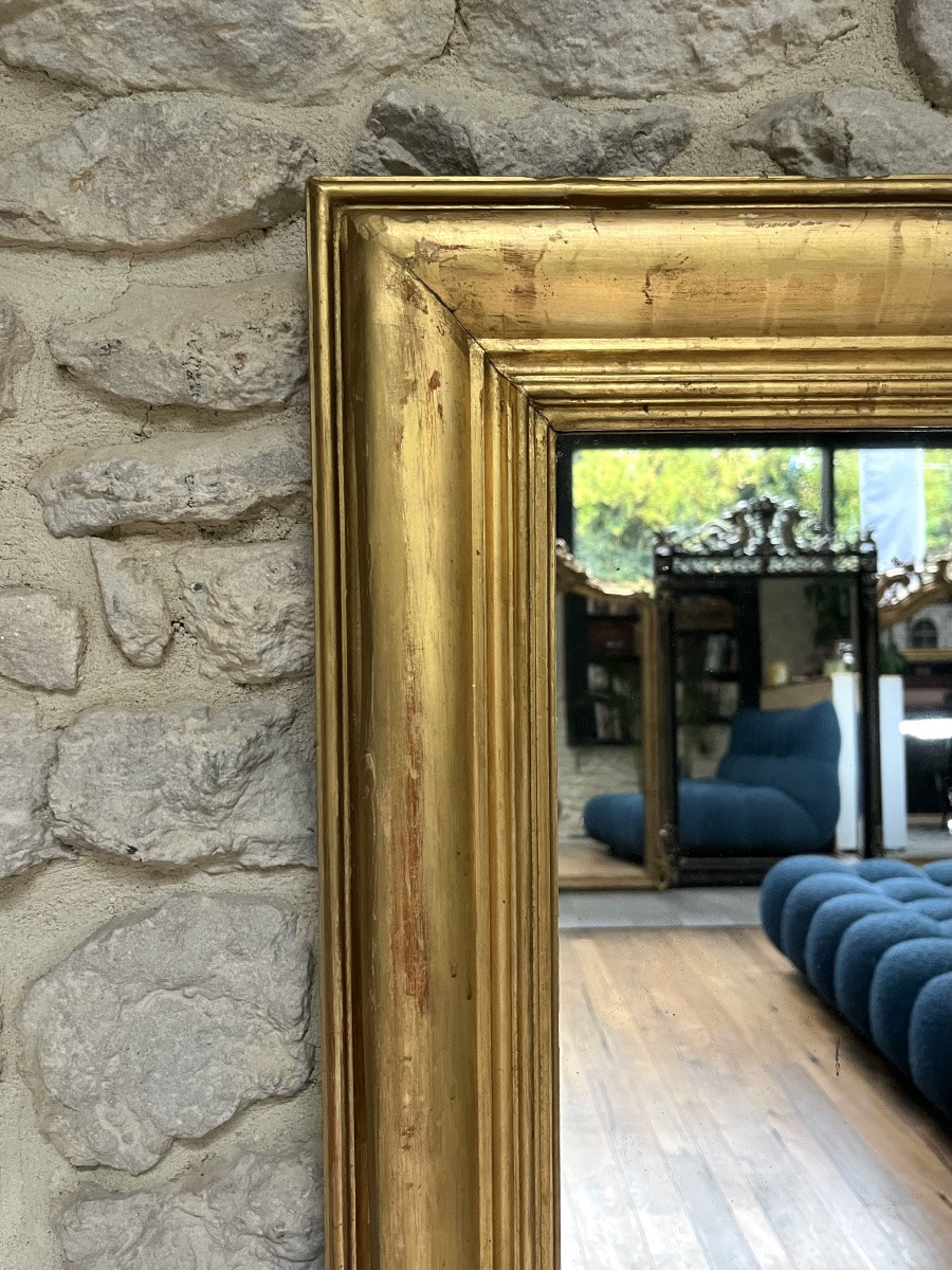 Antique Fireplace Mirror, 144.5/107cm, Gilded With Gold Leaf, Mercury Glass, Overmantel -photo-6