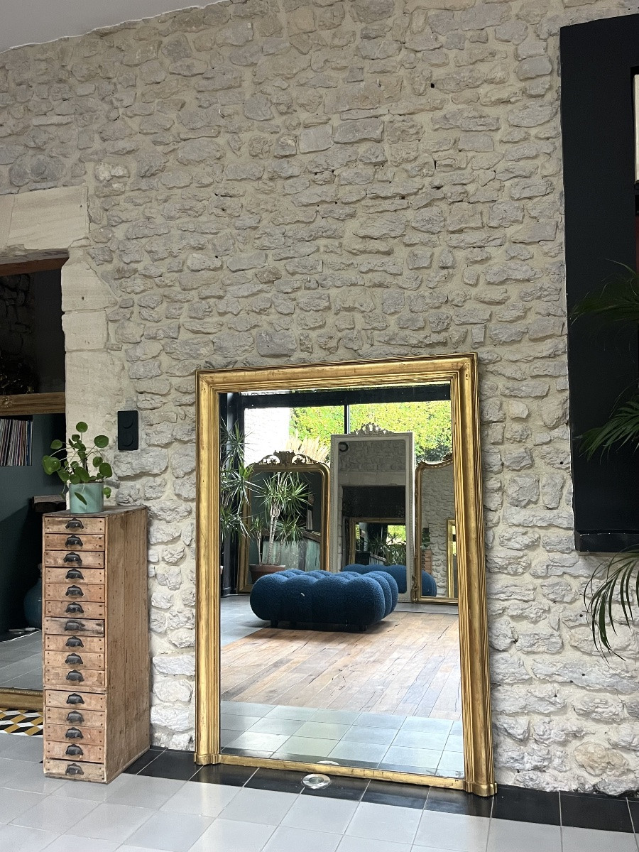 Antique Fireplace Mirror, 144.5/107cm, Gilded With Gold Leaf, Mercury Glass, Overmantel -photo-7