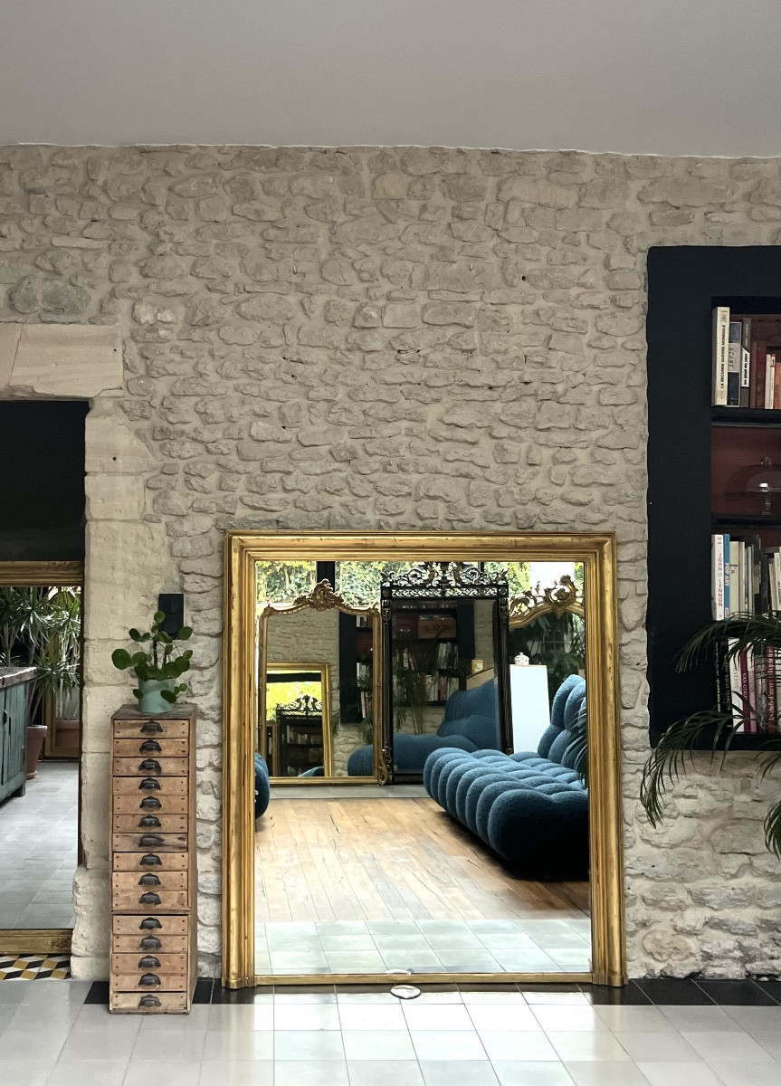 Antique Fireplace Mirror, 152/136cm, Gilded With Gold Leaf, Antique Fireplace Mirror