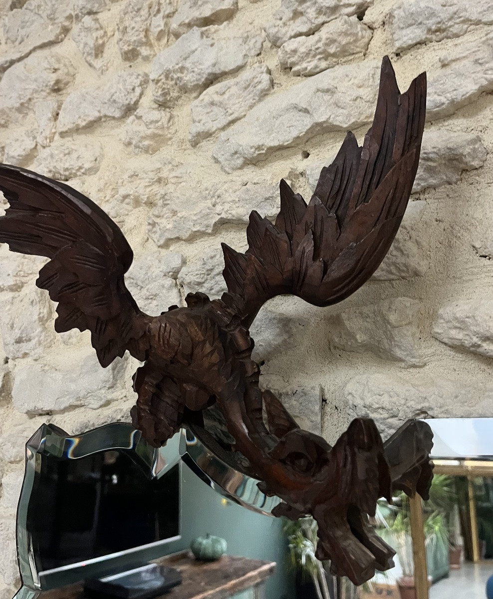 Miroir ancien au dragon en bois sculpté dans le goût de Gabriel Viardot, glace biseautée -photo-4