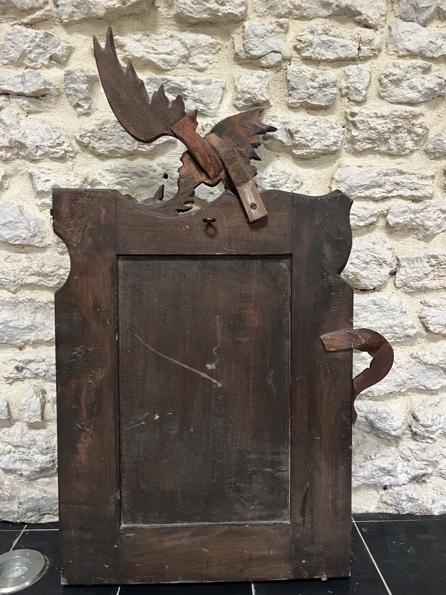 Miroir ancien au dragon en bois sculpté dans le goût de Gabriel Viardot, glace biseautée -photo-7