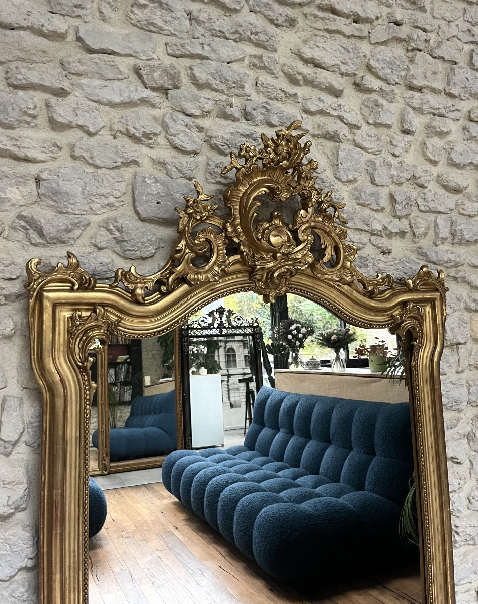Antique Mirror 169/105cm With Pediments And Gilded Beading, Mantelpiece -photo-2