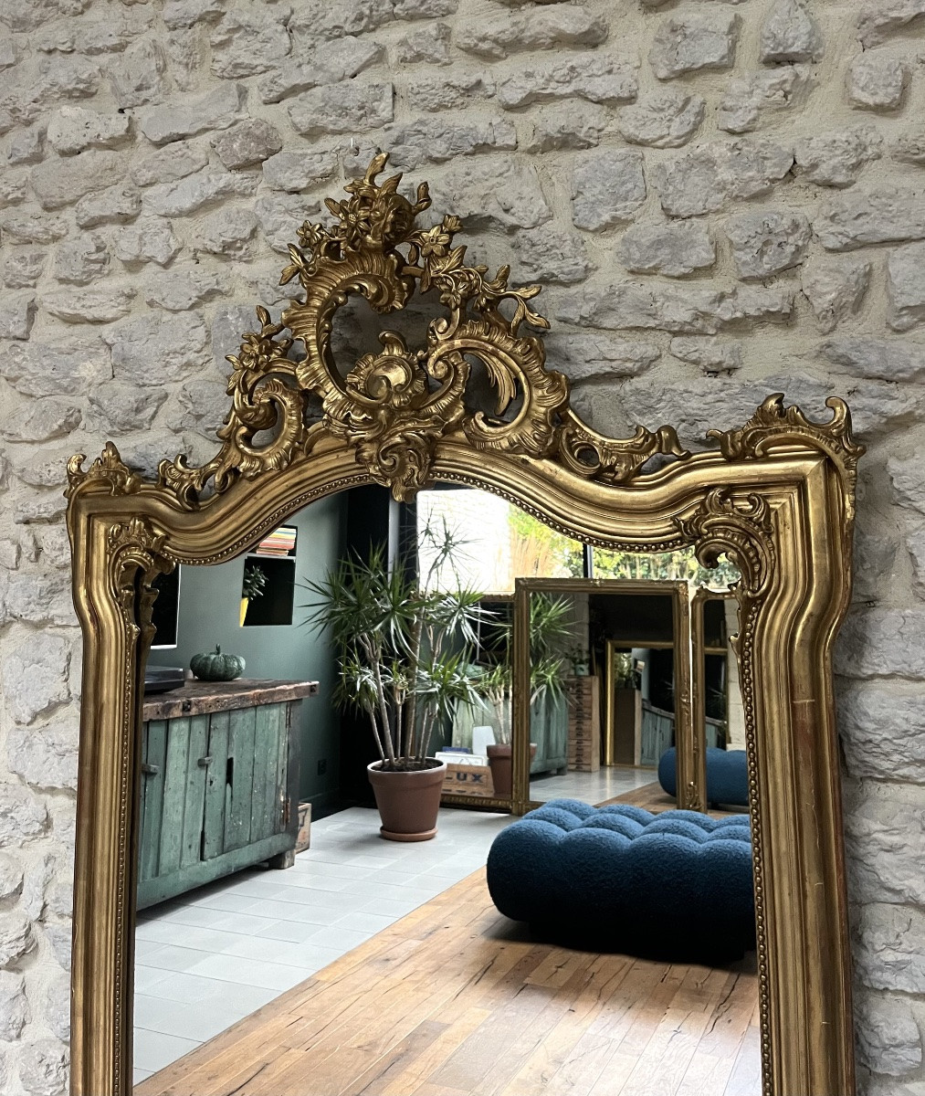 Antique Mirror 169/105cm With Pediments And Gilded Beading, Mantelpiece -photo-4