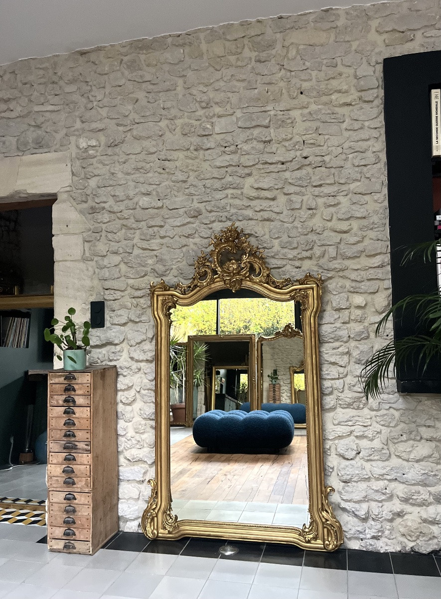 Antique Mirror 169/105cm With Pediments And Gilded Beading, Mantelpiece -photo-1