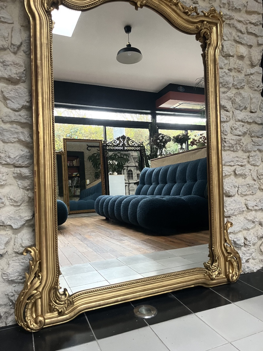 Antique Mirror 169/105cm With Pediments And Gilded Beading, Mantelpiece -photo-2