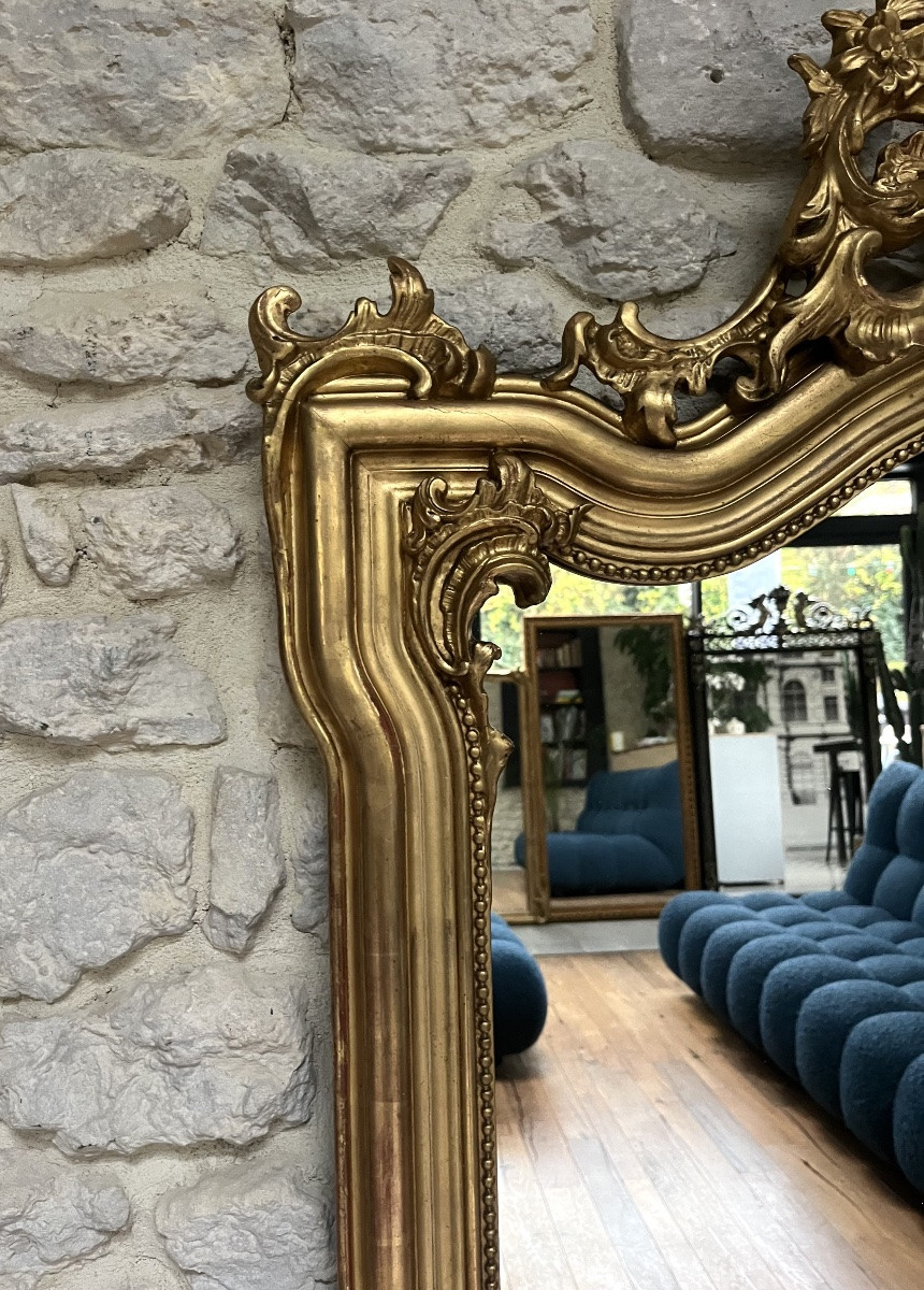 Antique Mirror 169/105cm With Pediments And Gilded Beading, Mantelpiece -photo-4