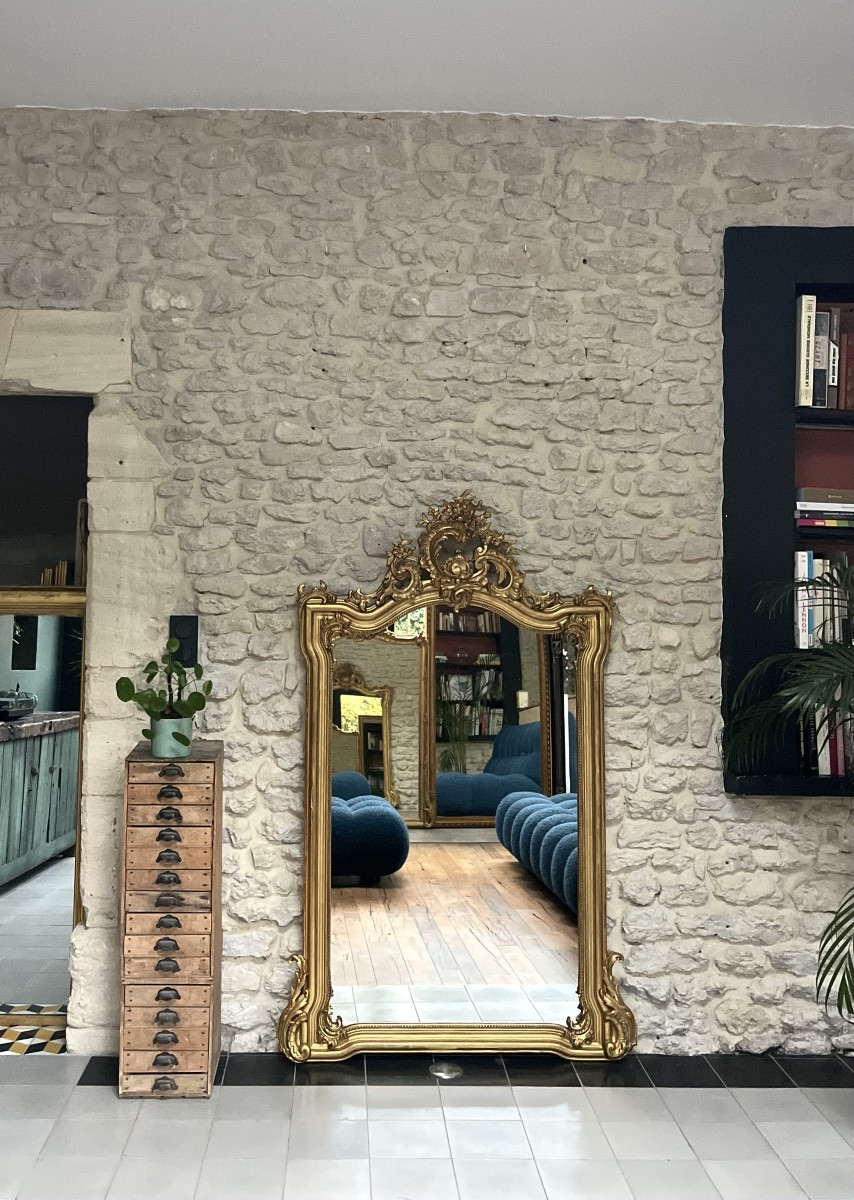 Antique Mirror 169/105cm With Pediments And Gilded Beading, Mantelpiece 