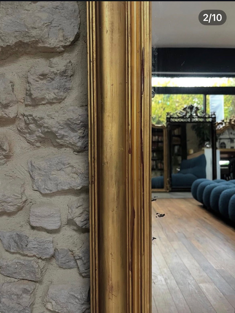 Antique Fireplace Mirror, 152/136cm, Gilded With Gold Leaf, Wood-paneled Fireplace Mirror -photo-3