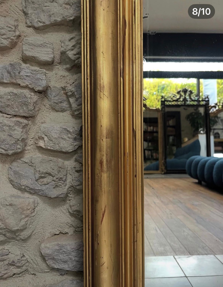 Antique Fireplace Mirror, 152/136cm, Gilded With Gold Leaf, Wood-paneled Fireplace Mirror -photo-3