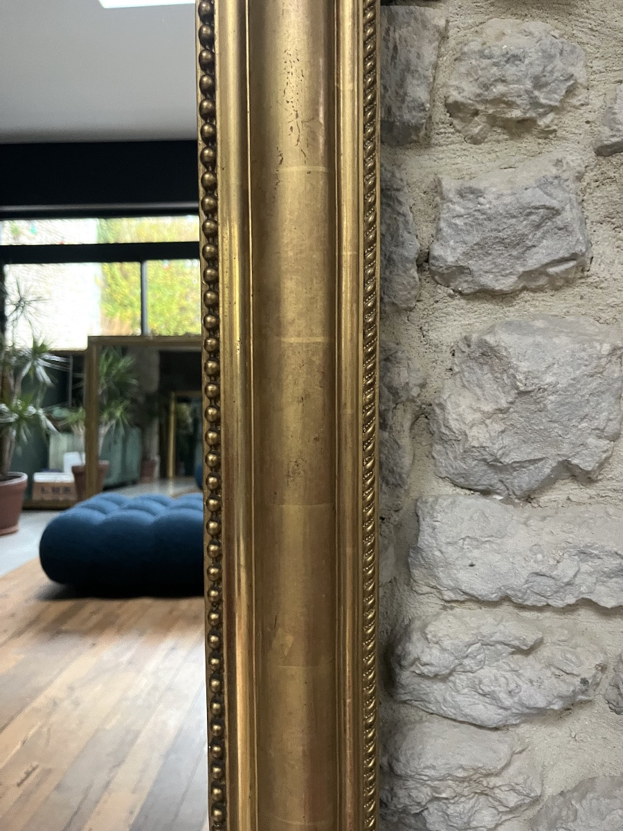 Antique Louis-philippe Fireplace Mirror 150/116.5cm, Beaded And Gilded With Gold Leaf, Trumeau. -photo-7