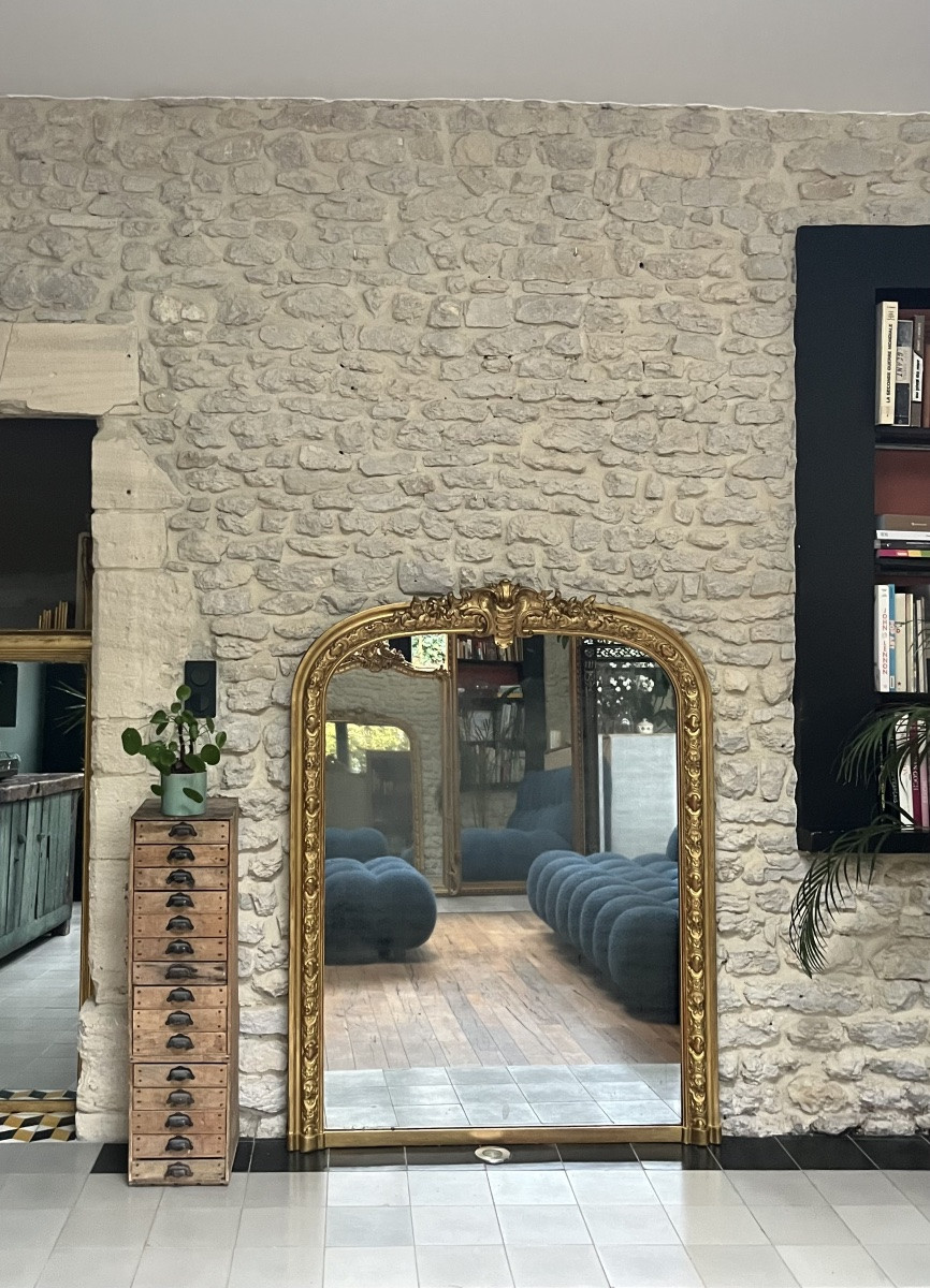 Antique Mirror, 152.5/117cm, With A Pediment And Gilded Beading, Mantelpiece -photo-1