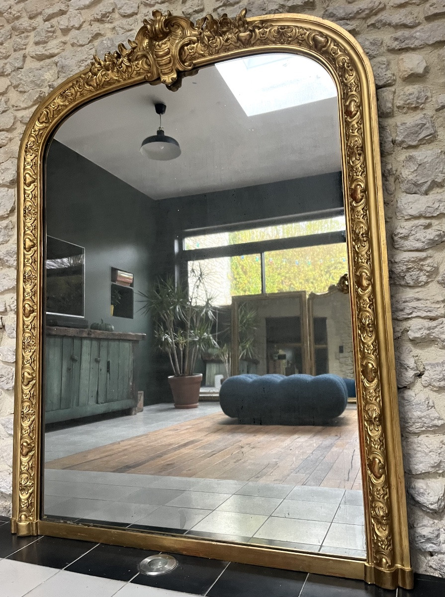 Antique Mirror, 152.5/117cm, With A Pediment And Gilded Beading, Mantelpiece -photo-4